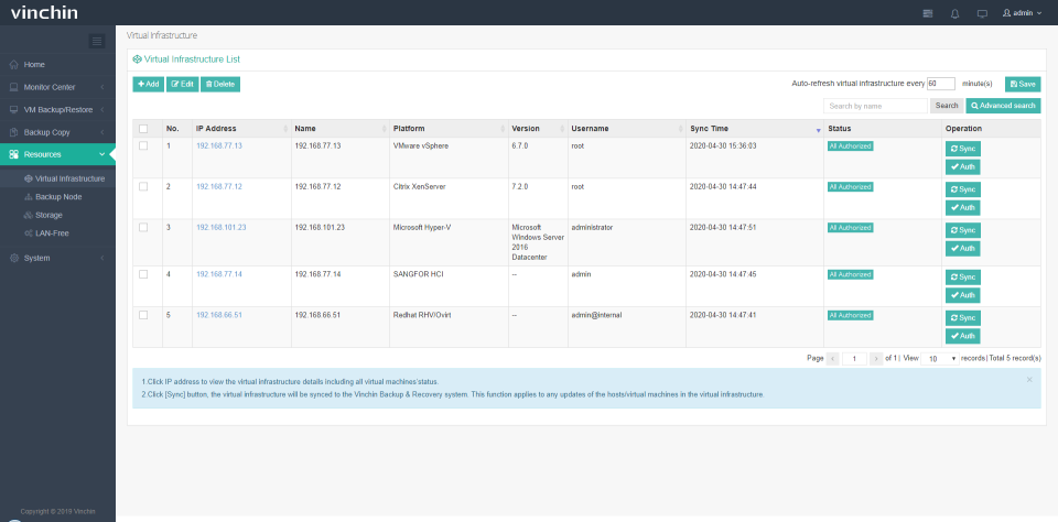 screenshot of Vinchin Backup & Recovery